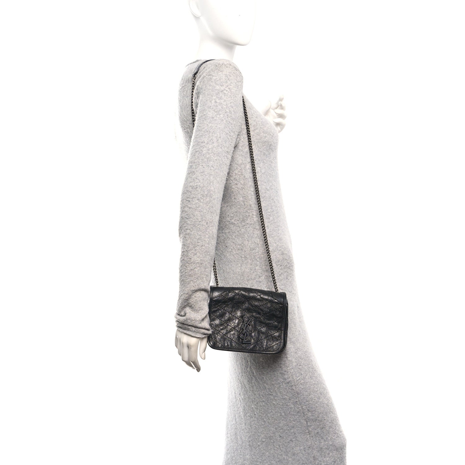 Crinkled Calfskin Matelasse Monogram Niki Chain Wallet Black