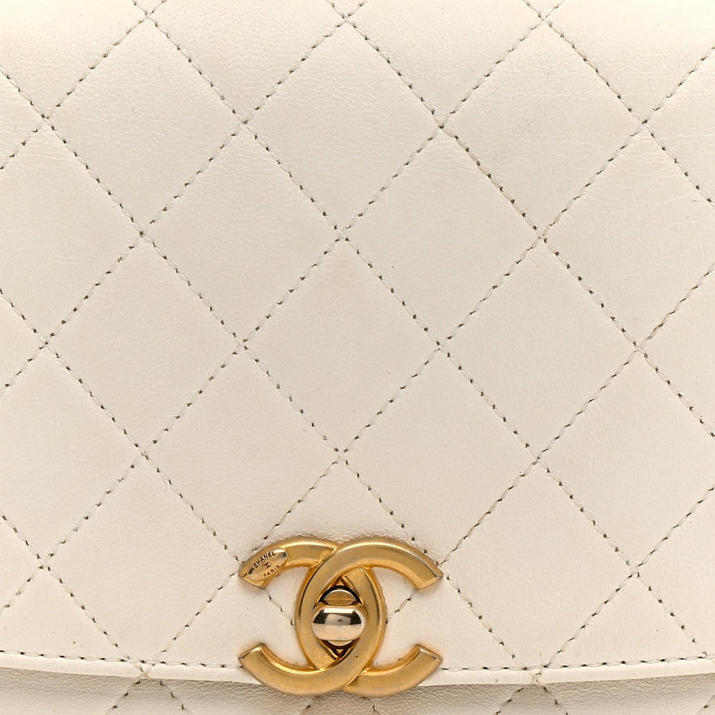 Lambskin Quilted La Parisienne Top Handle Flap White