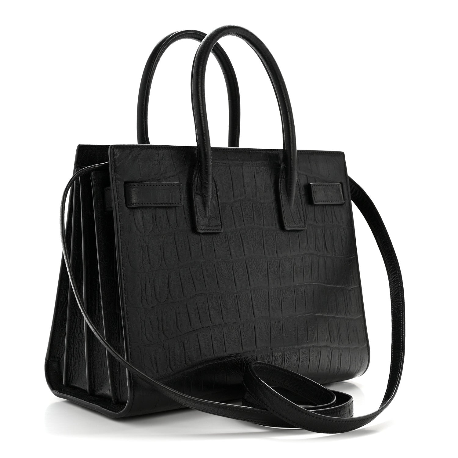 Calfskin Crocodile Embossed Baby Sac De Jour Black