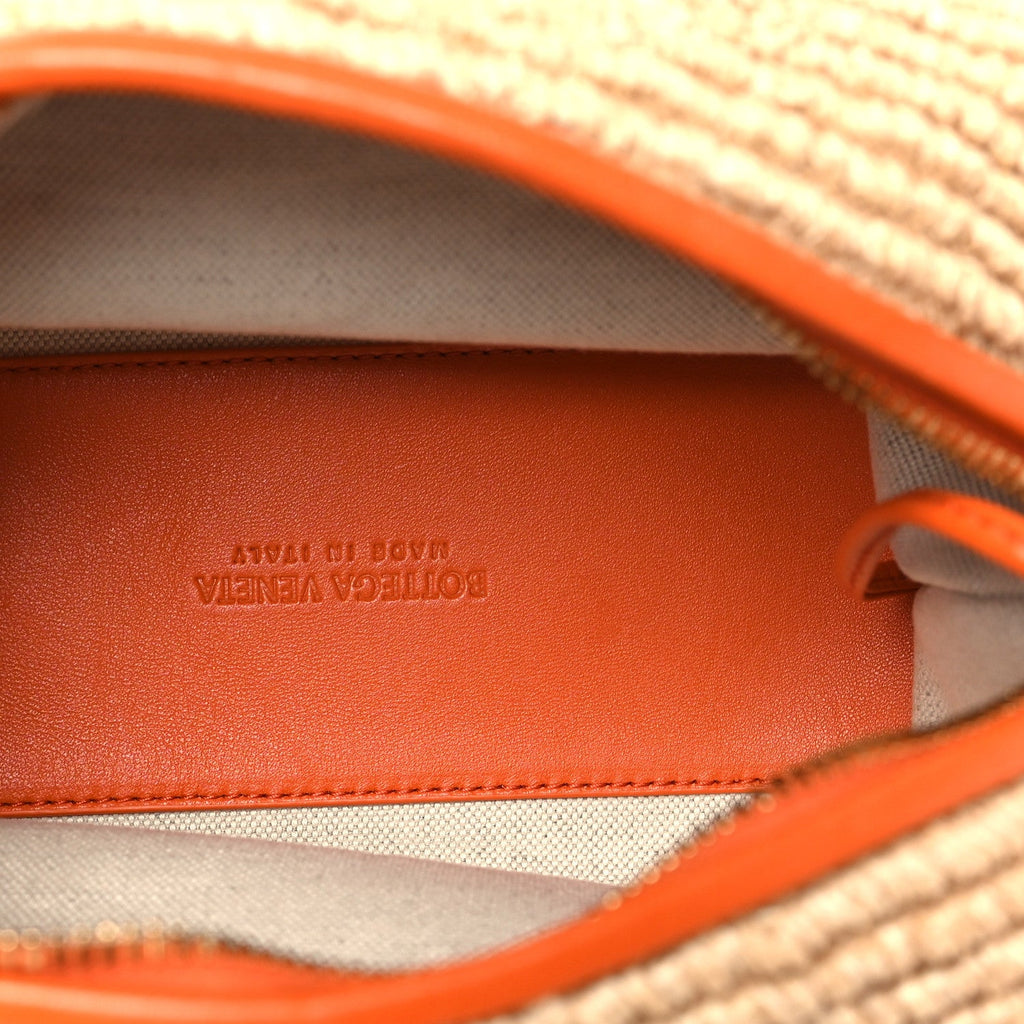 Raffia Calfskin Small Loop Top Handle Natural Burned Orange