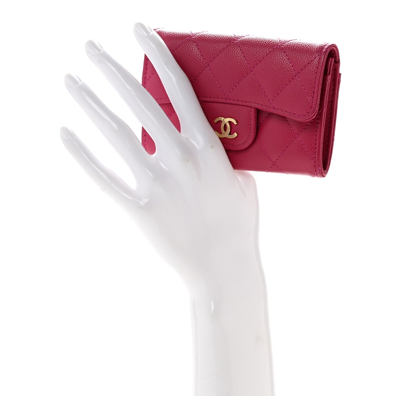 Caviar Quilted Flap  Holder Wallet Dark Pink