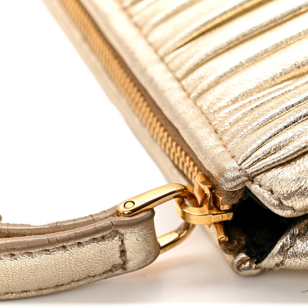 Metallic Nappa Plisse Long Clutch Gold