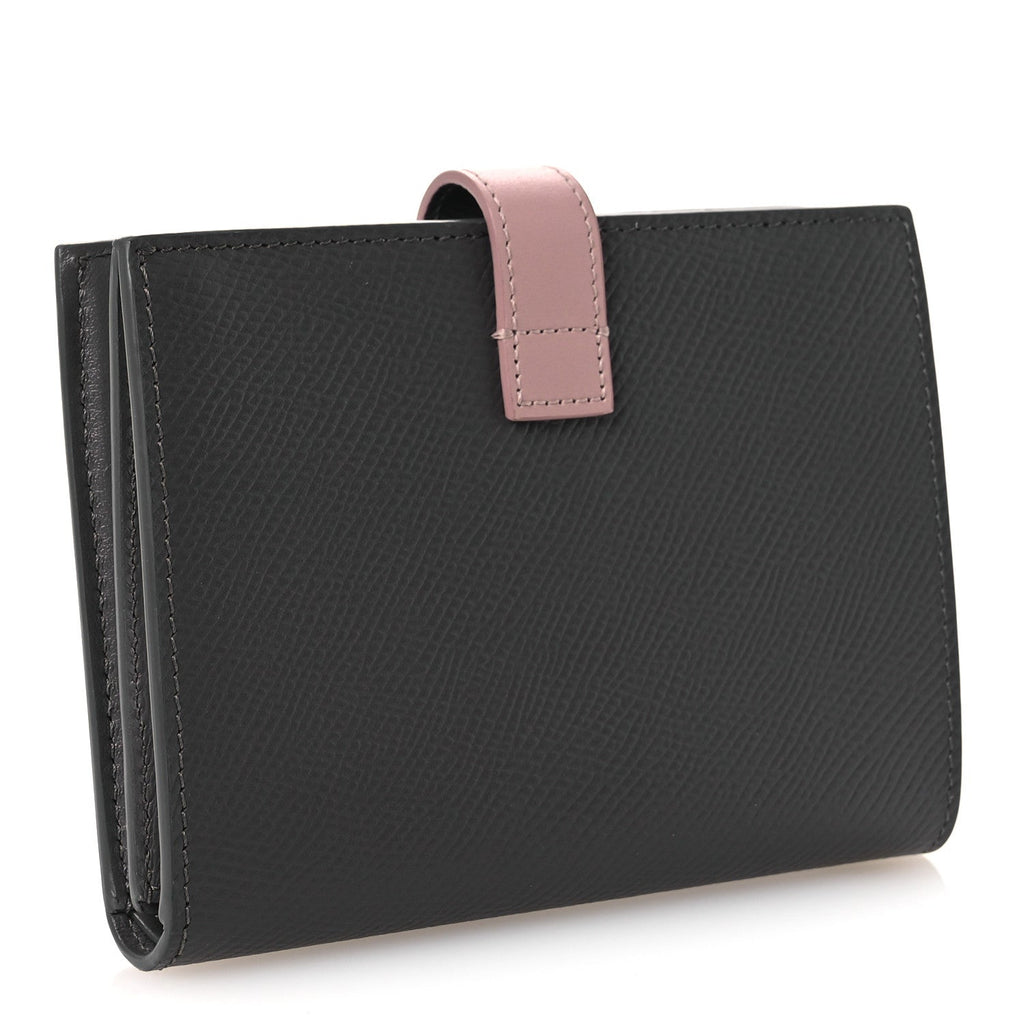 Grained Calfskin Medium Multifunction Strap Wallet Grey Vintage Pink