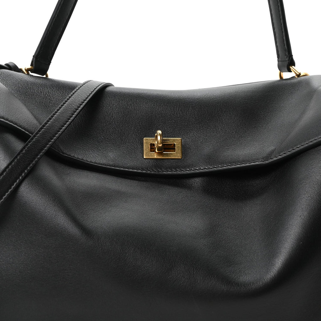 Natural Smooth Calfskin Medium Rodeo Top Handle Handbag Black