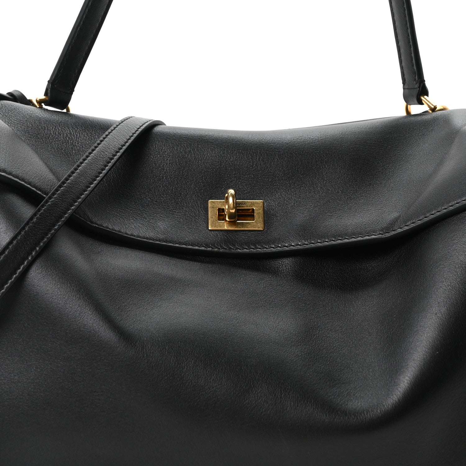 Natural Smooth Calfskin Medium Rodeo Top Handle Handbag Black