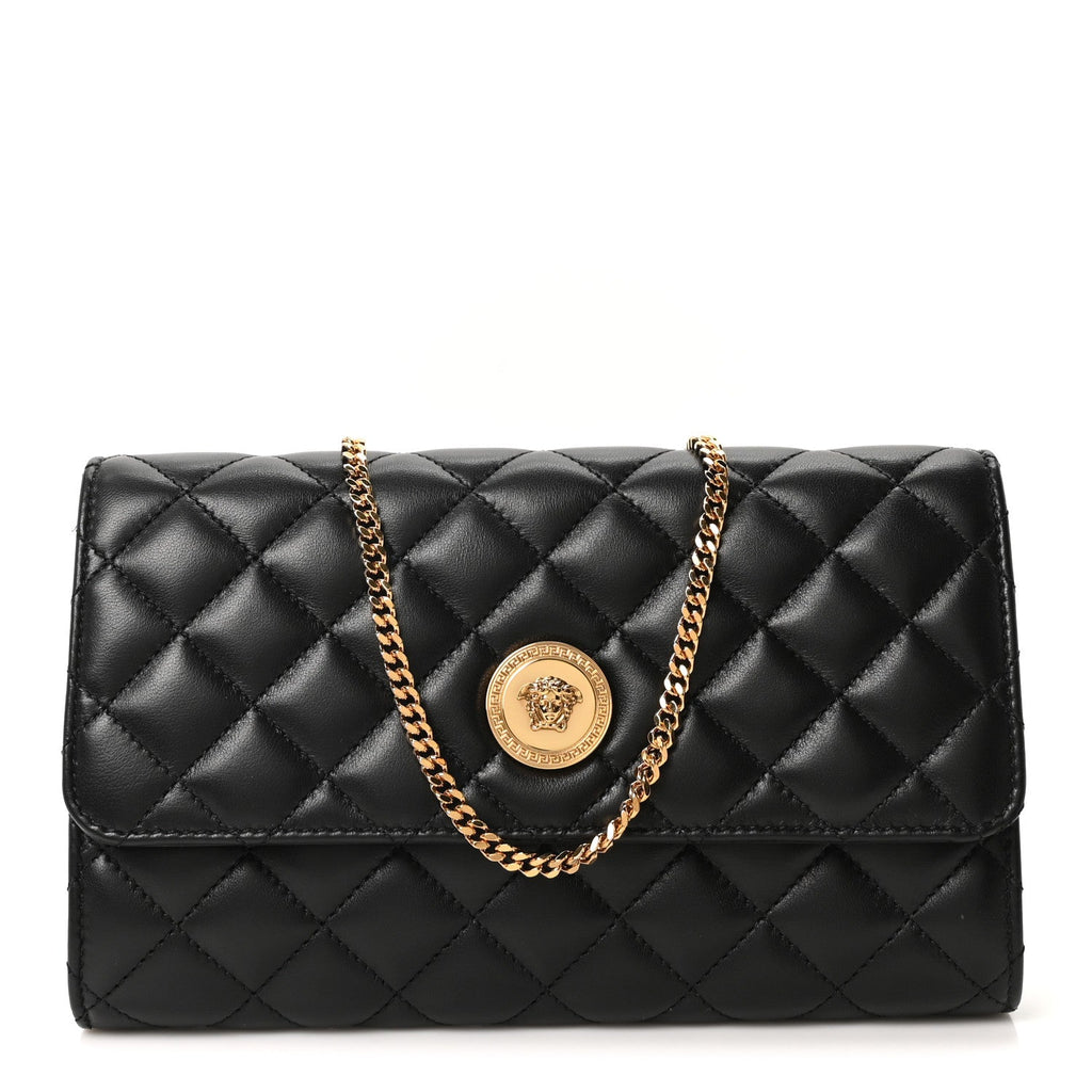 Lambskin Quilted Medusa Wallet On Chain Crossbody Black