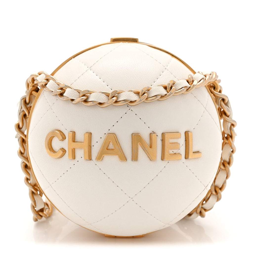 Lambskin Quilted Sphere Minaudiere Chain Clutch White