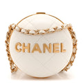 Lambskin Quilted Sphere Minaudiere Chain Clutch White