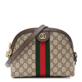 GG Supreme Monogram Textured Dollar Calfskin Web Small Ophidia Dome Shoulder Bag Beige Ebony New Acero