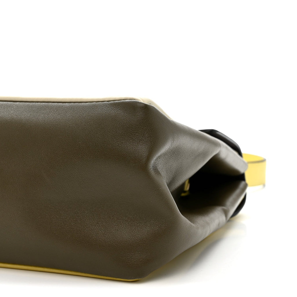 Calfskin Colorblock Mime Single Handle Bag Cream Burgundy Multicolor