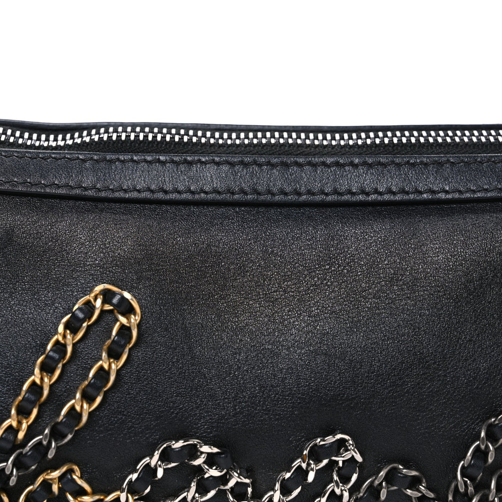 Metallic Lambskin Signe Bowling Bag Black