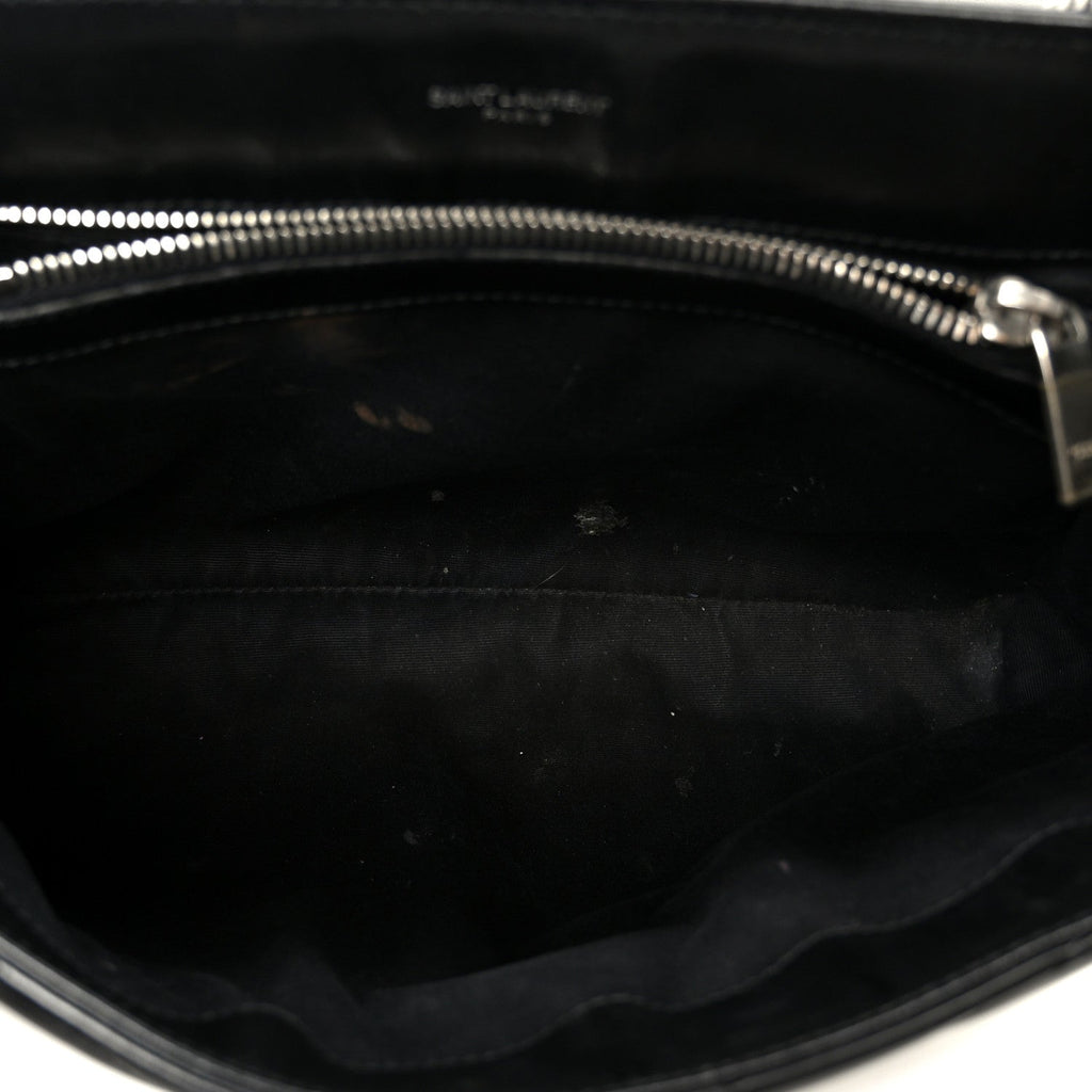 Calfskin Y Quilted Monogram Medium Loulou Chain Satchel Black
