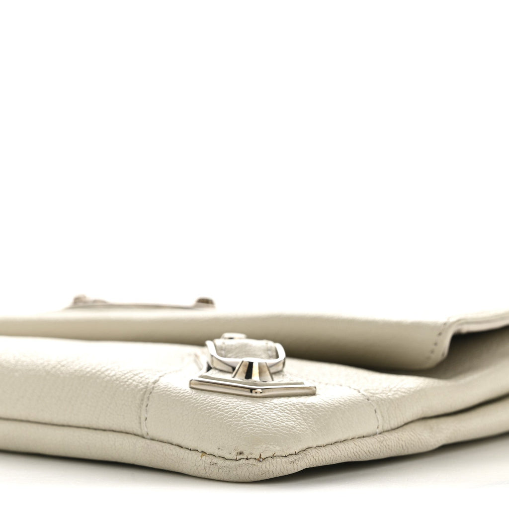 Chevre Silver Metallic Edge Hardware Envelope Clutch Gris Glace