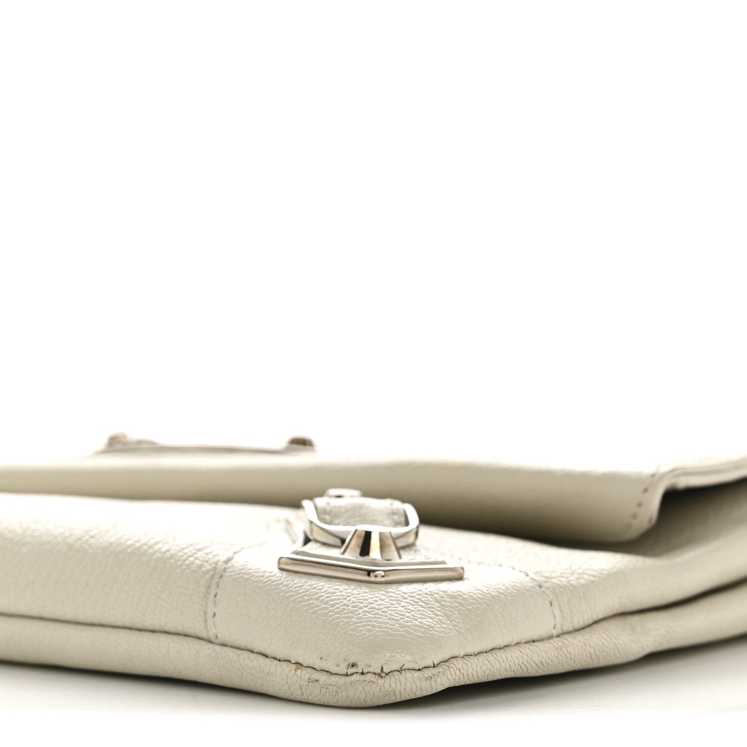 Chevre Silver Metallic Edge Hardware Envelope Clutch Gris Glace