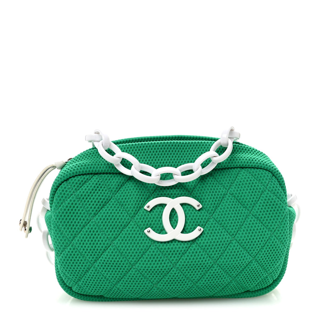 Mesh Fabric Quilted Camera Bag Green White