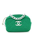 Mesh Fabric Quilted Camera Bag Green White