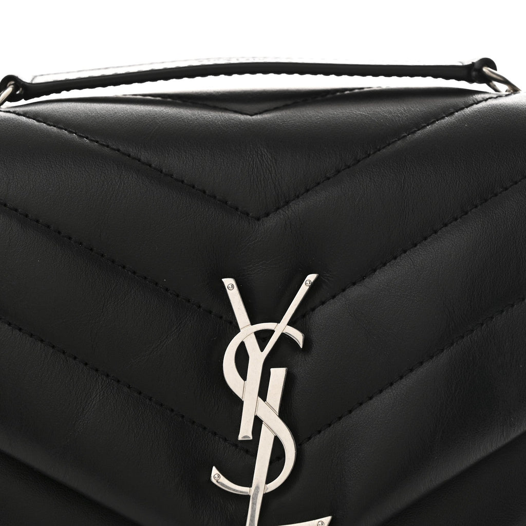 Calfskin Y Quilted Monogram Small Loulou Chain Satchel Black