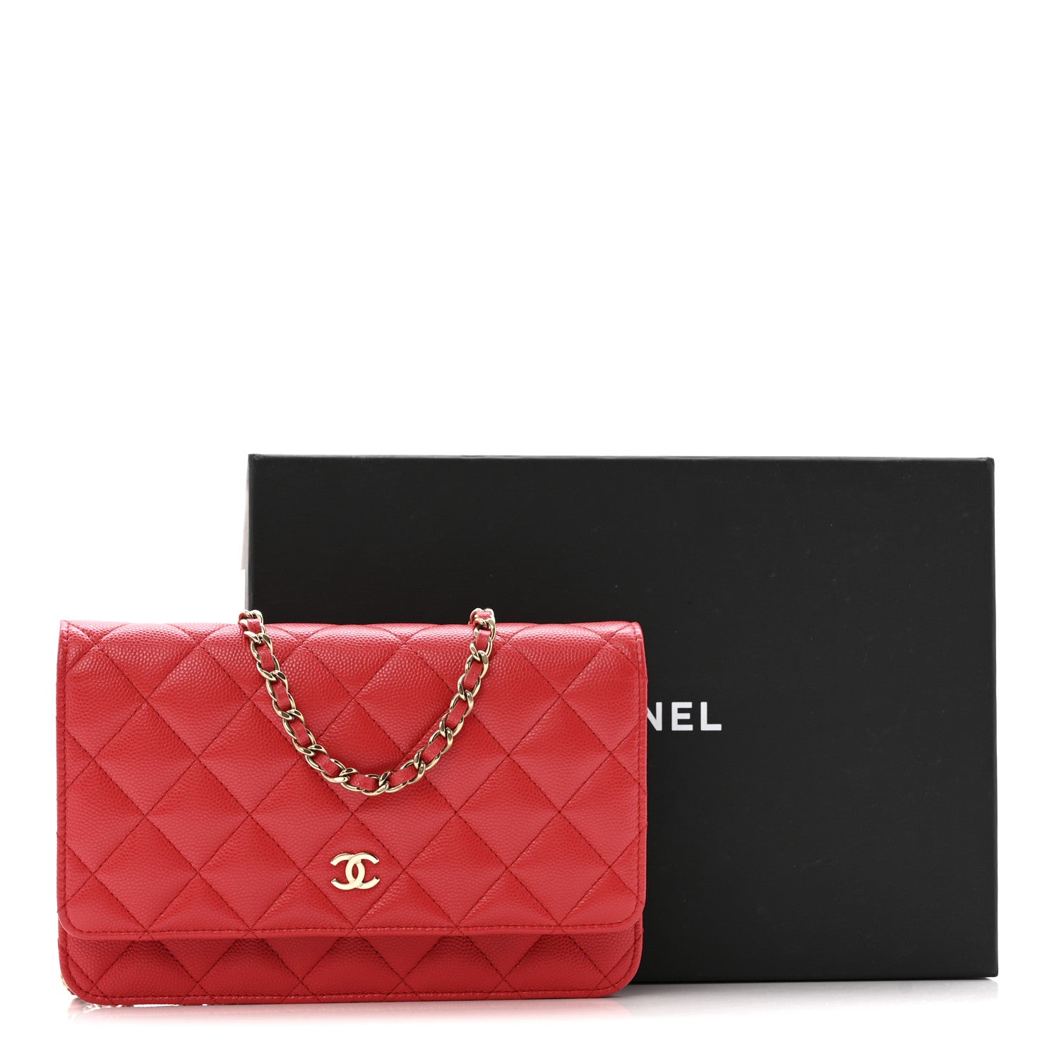 Caviar Quilted Wallet on Chain WOC Red