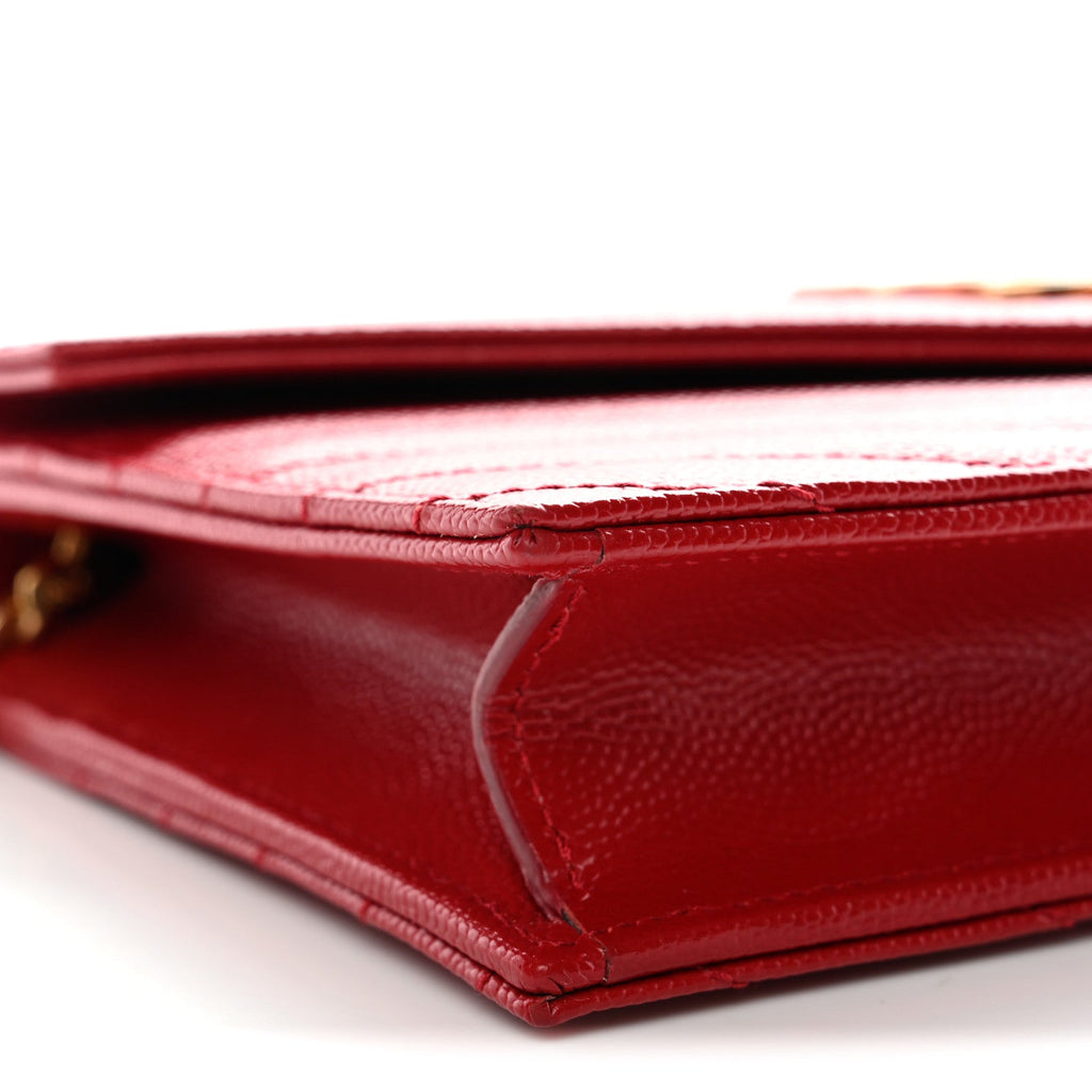 Grain De Poudre Matelasse Chevron Monogram Envelope Chain Wallet New Red