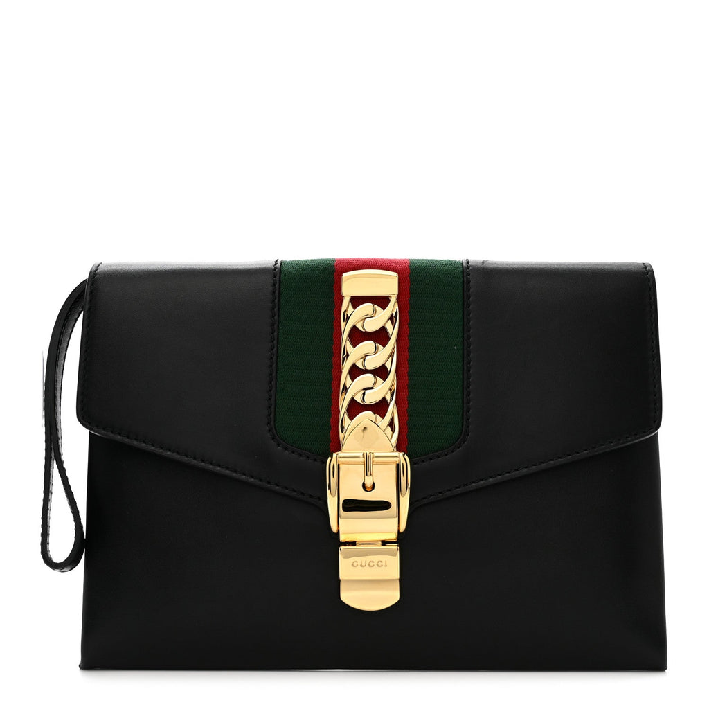 Calfskin Small Sylvie Wristlet Clutch Black