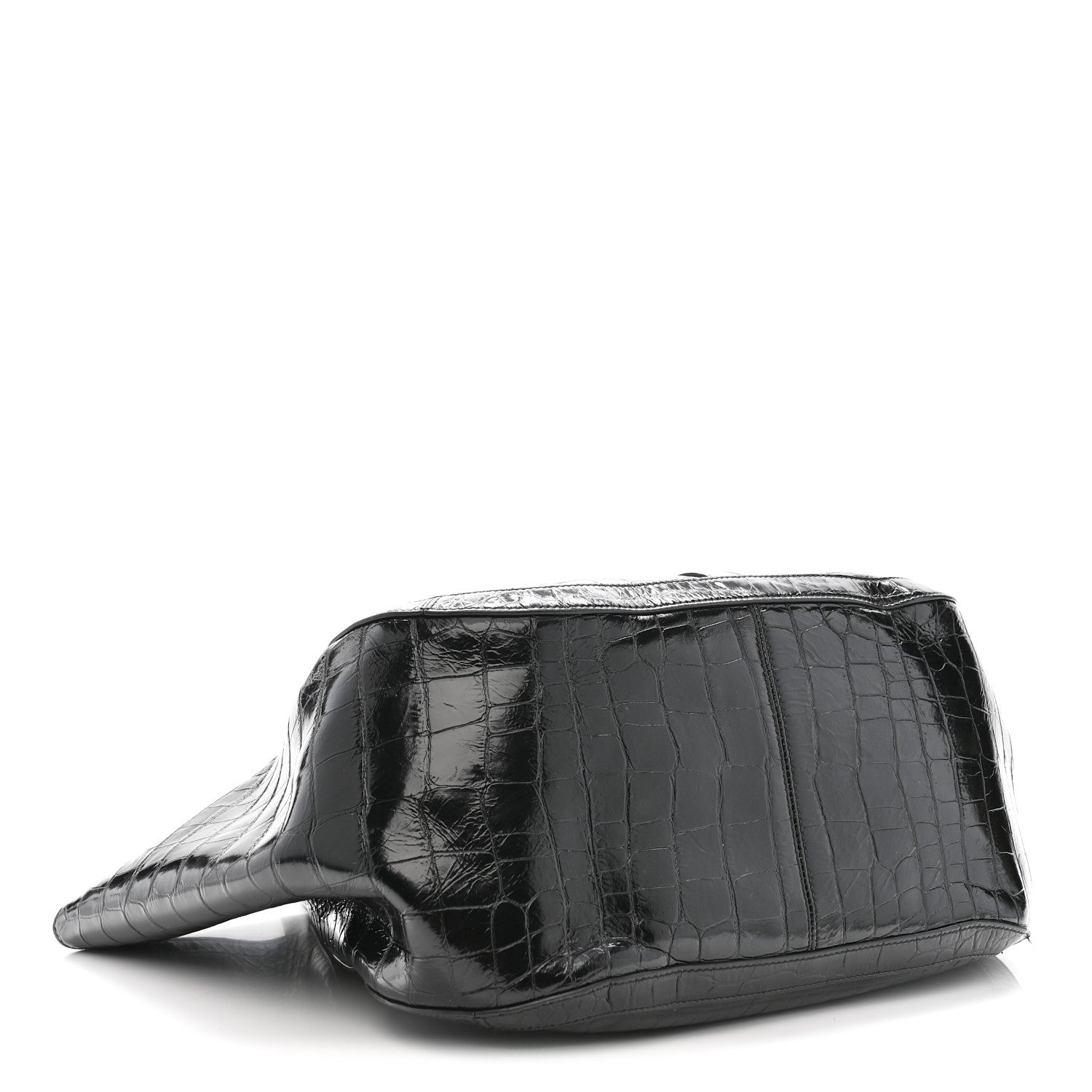Calfskin Crocodile Embossed Greca Goddess Tote Bag Black