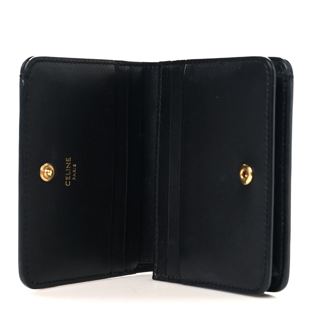 Shiny Calfskin Triomphe Compact Wallet Black