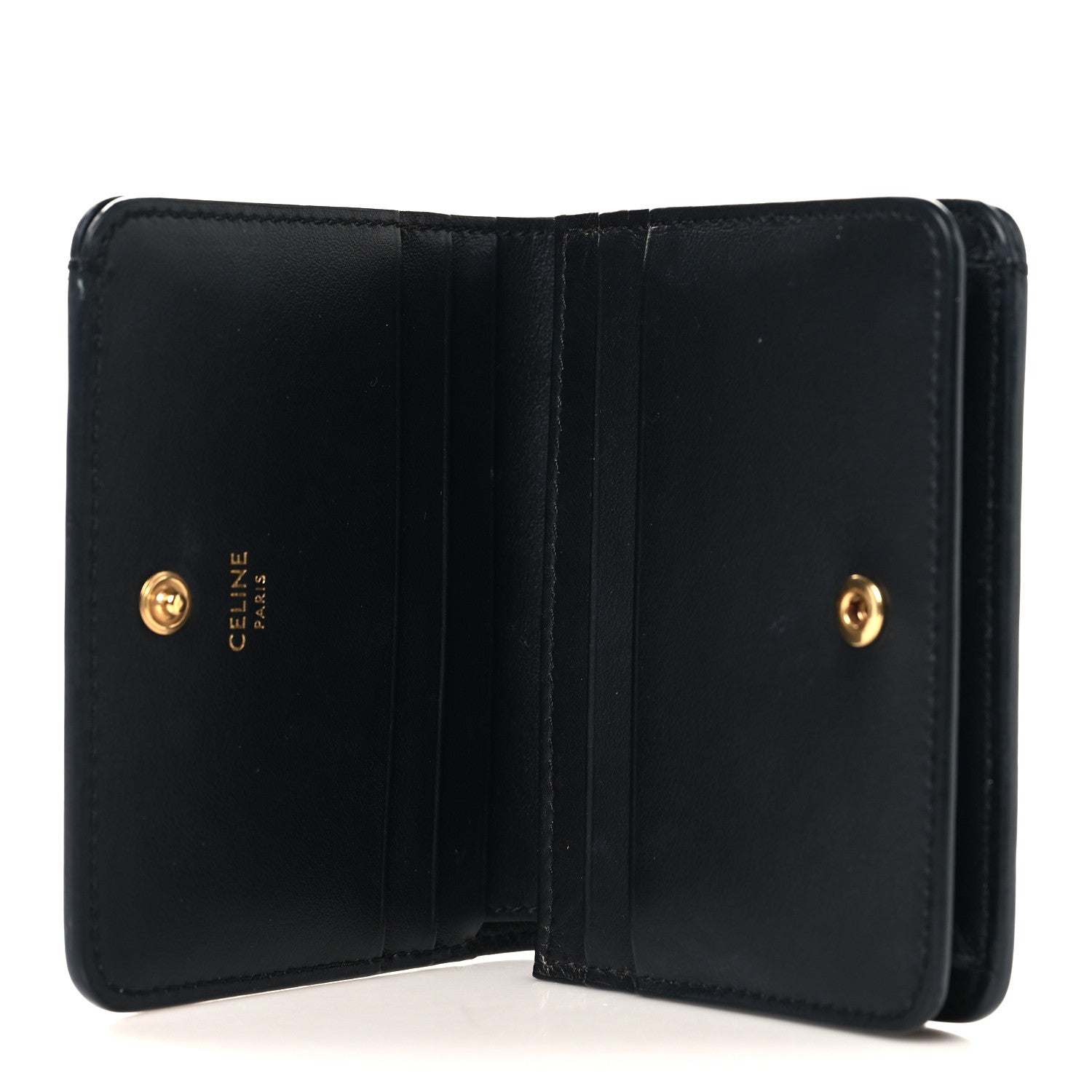Shiny Calfskin Triomphe Compact Wallet Black