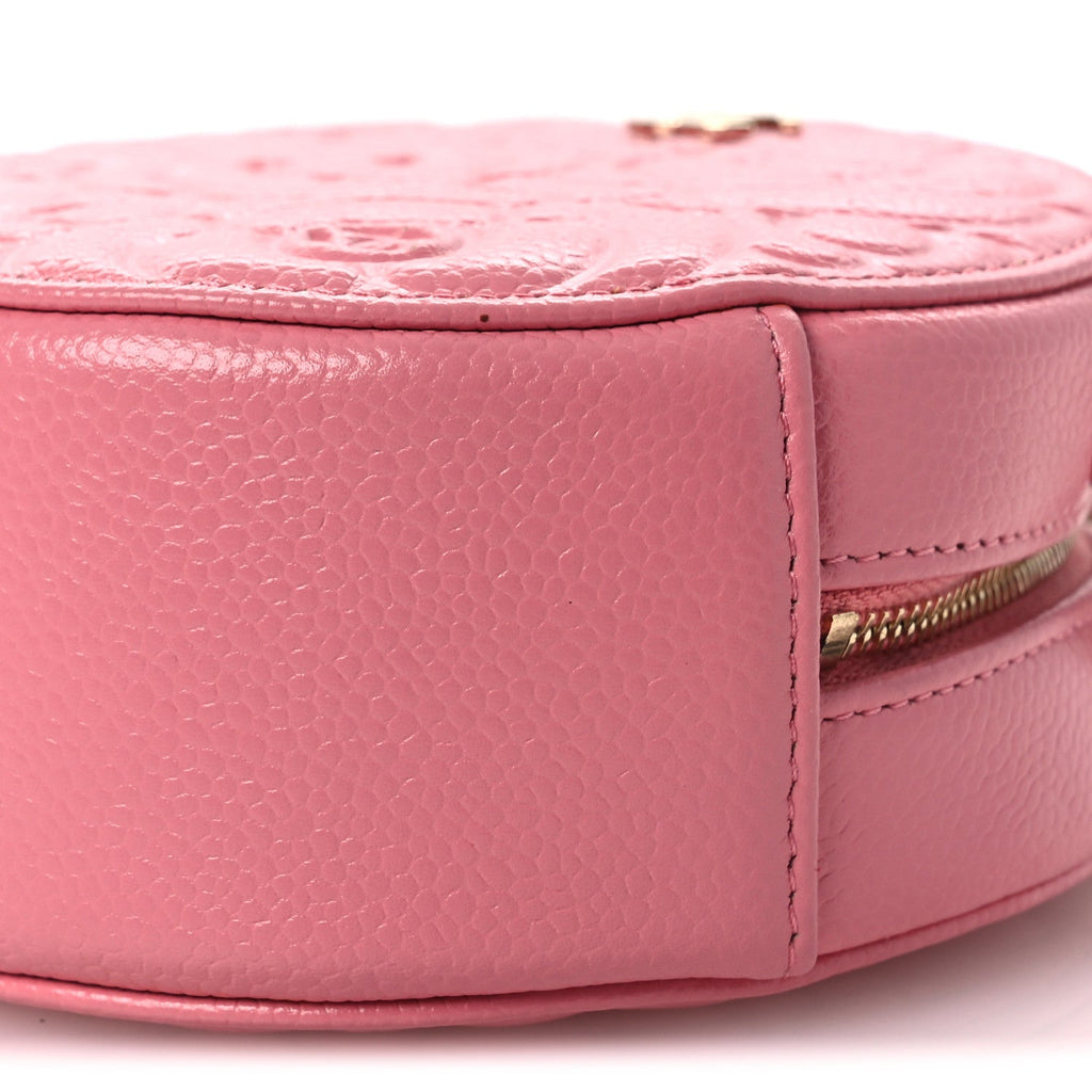 Caviar Camellia Embossed Round Clutch With Chain Pink