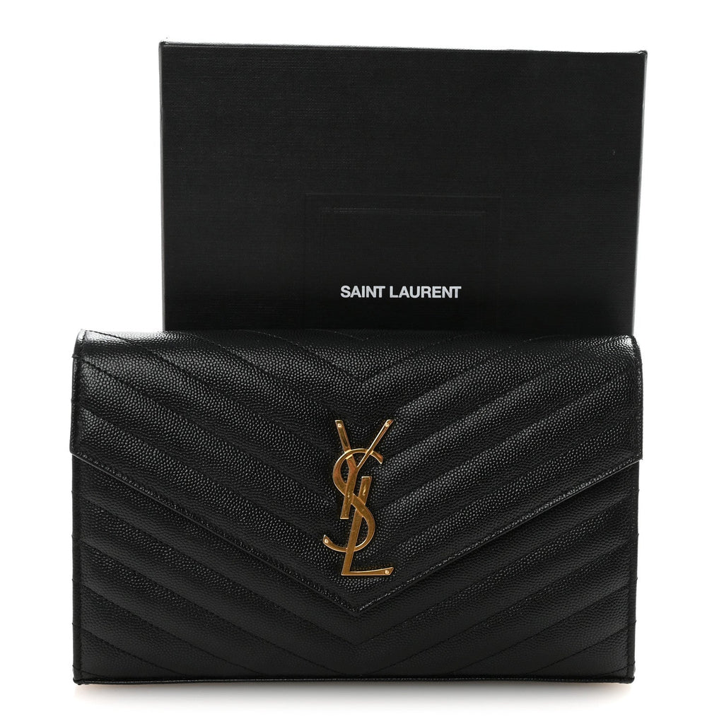 Grain De Poudre Matelasse Chevron Monogram Chain Wallet Black