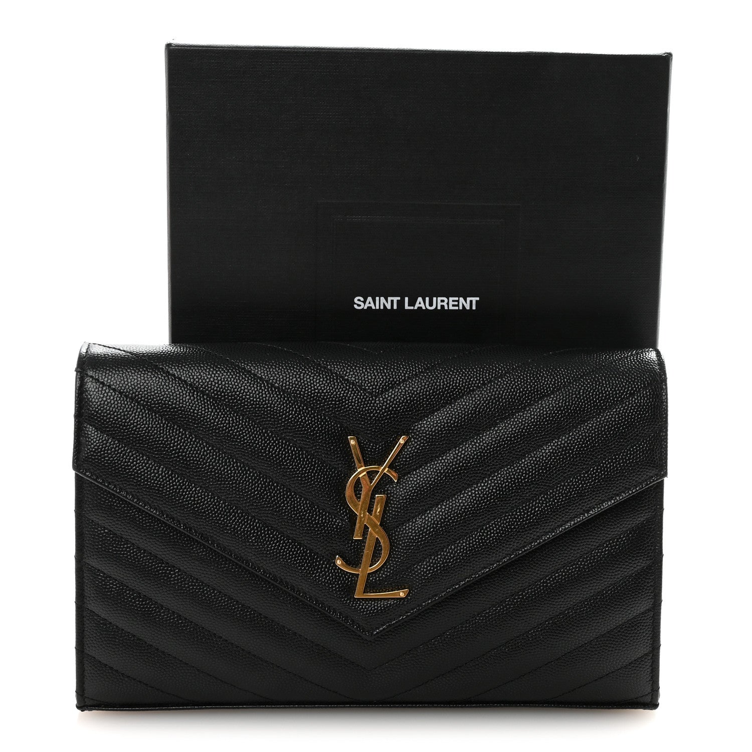 Grain De Poudre Matelasse Chevron Monogram Chain Wallet Black