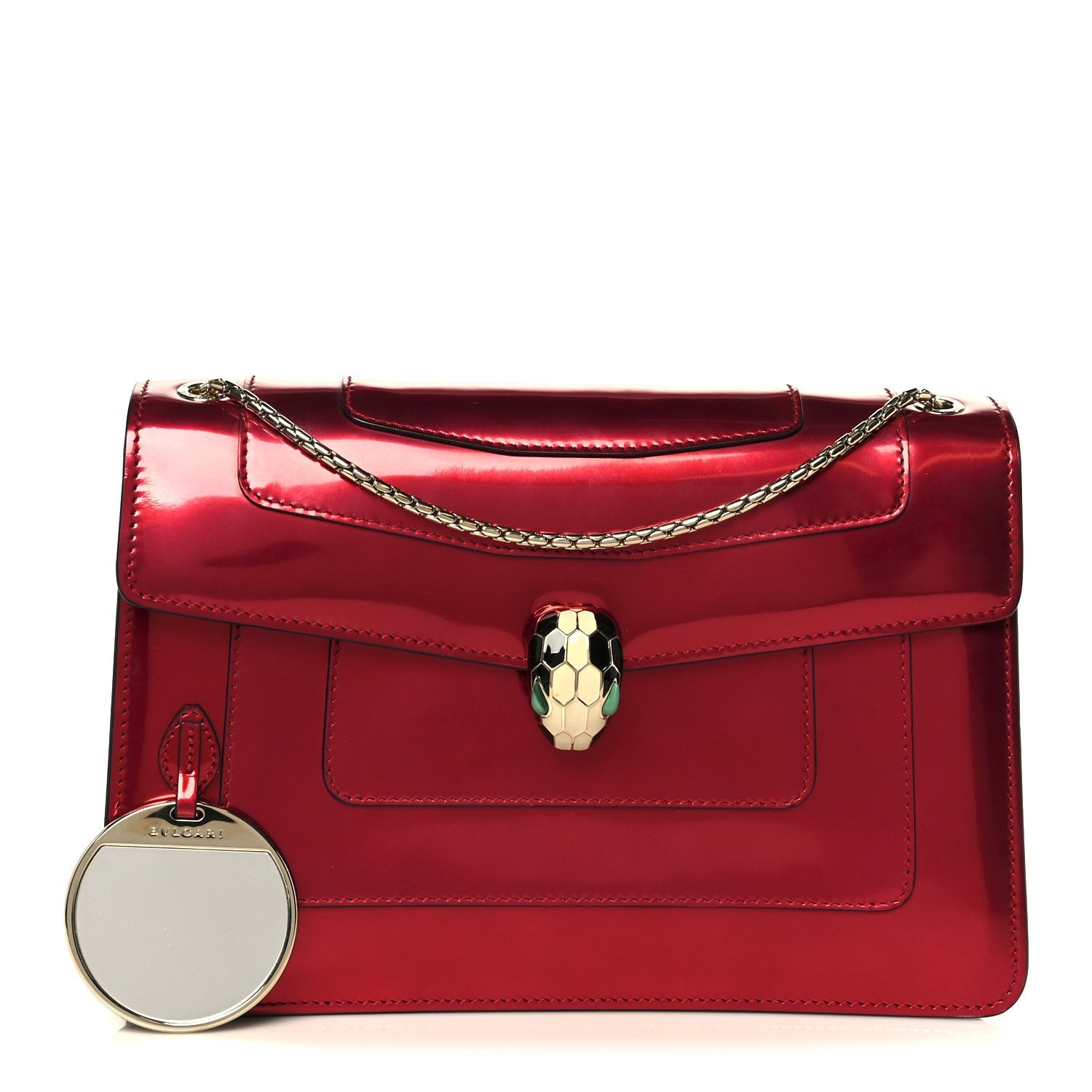 Metallic Calfskin Serpenti Forever Shoulder Bag Red