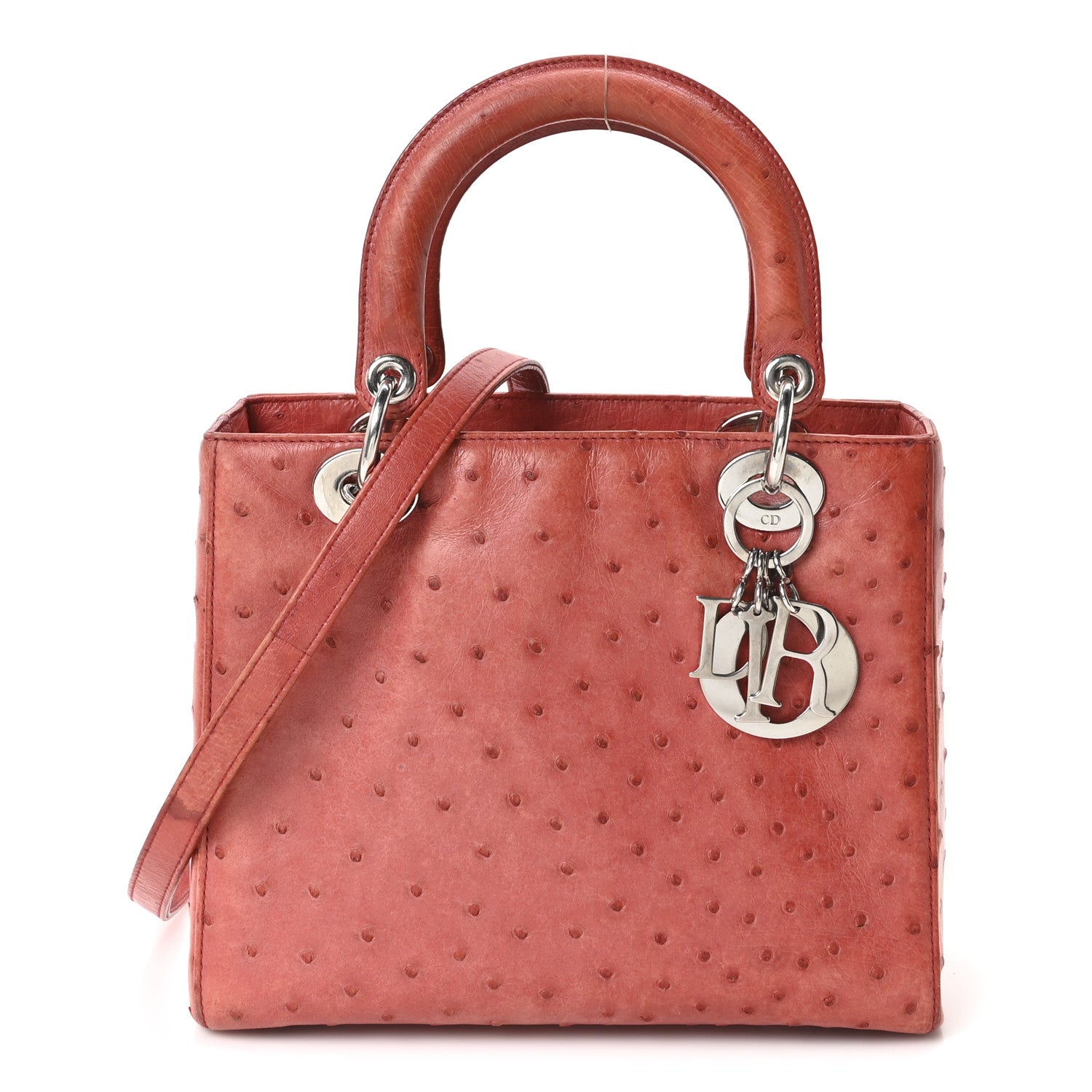 Ostrich Medium Lady Dior Red