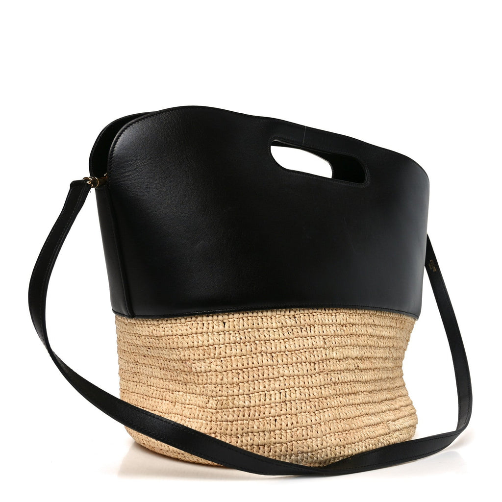 Raffia Calfskin Basket Bag Natural Black