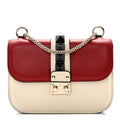 Vitello Small Glam Lock Rockstud Flap Red Ivory Black