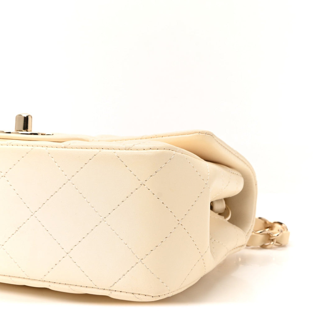 Lambskin Quilted Mini Rectangular Flap White