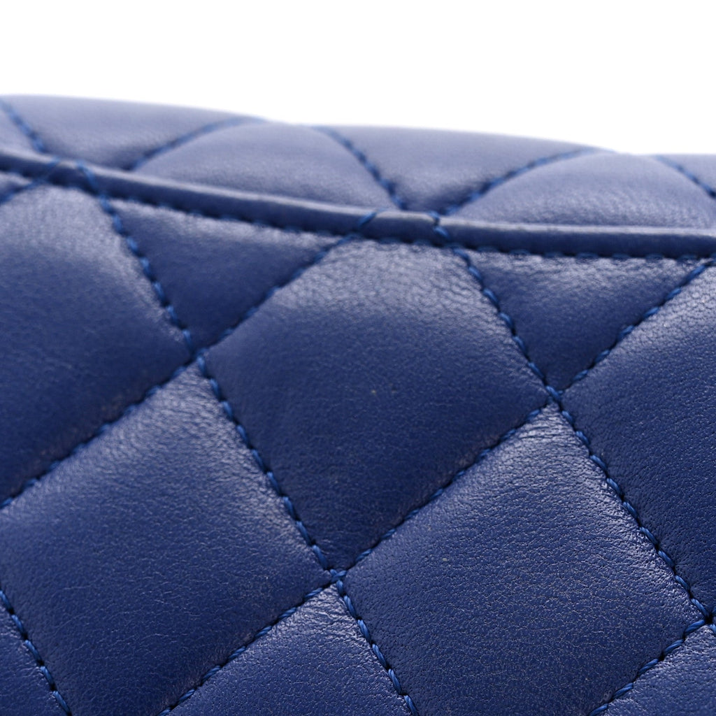 Lambskin Quilted Flap  Holder Wallet Blue