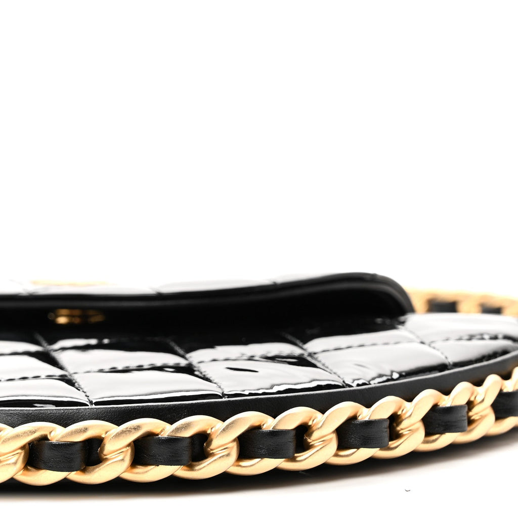 Patent Calfskin Quilted Chain Hoop Bag Black