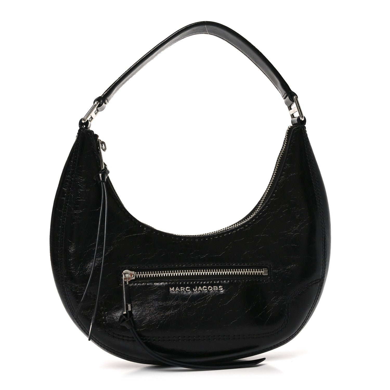 Crinkled Calfskin Crusier Crescent Bag Black