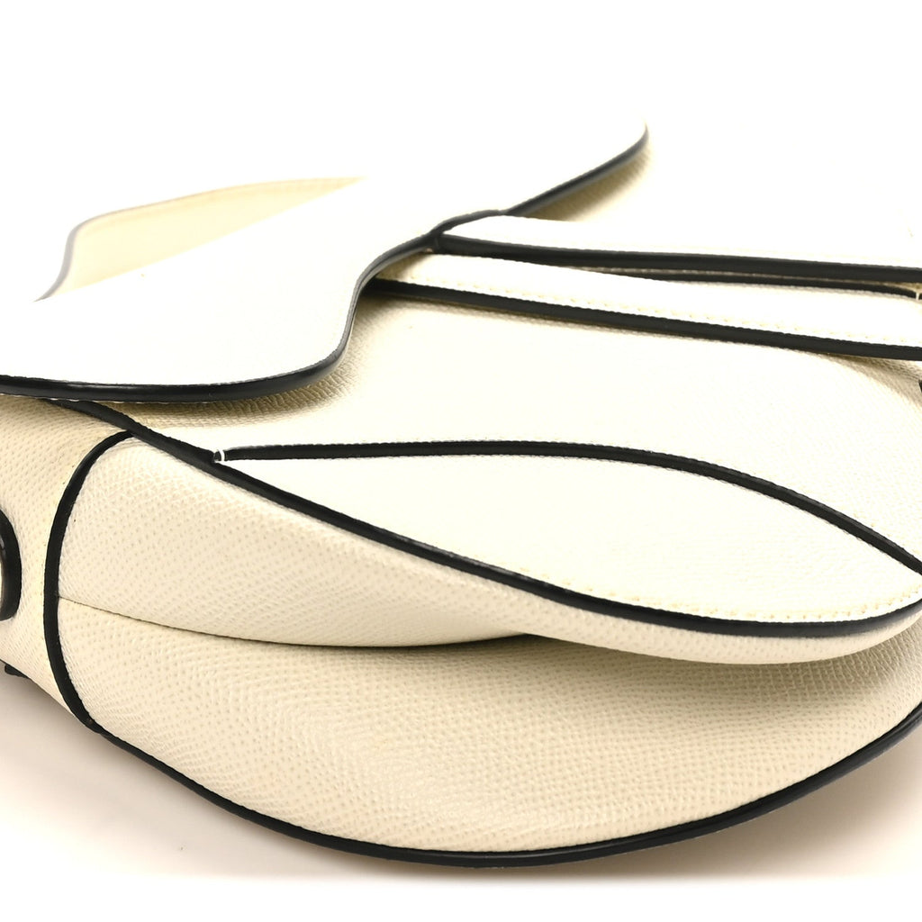 Grained Calfskin Saddle Bag White