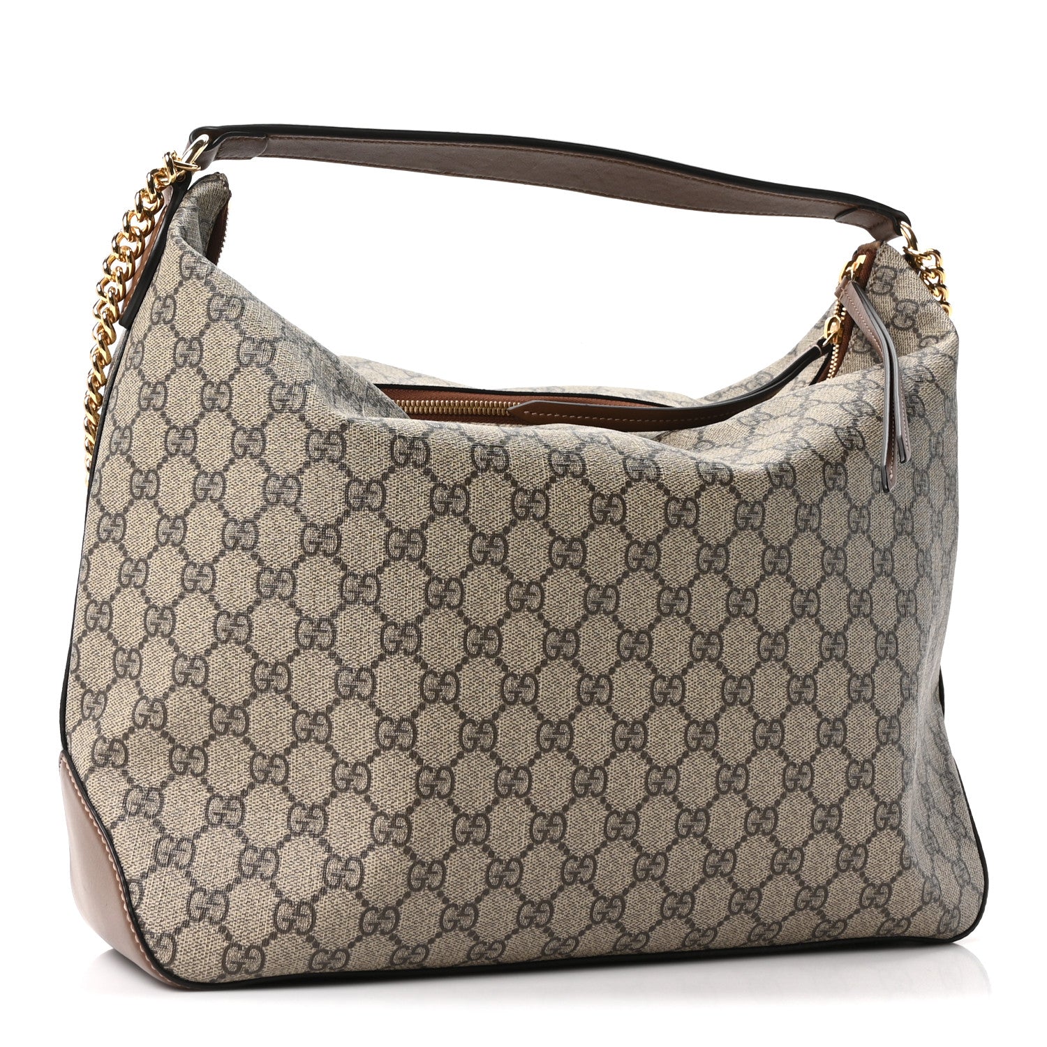 GG Supreme Monogram Large Linea A Hobo Light Brown