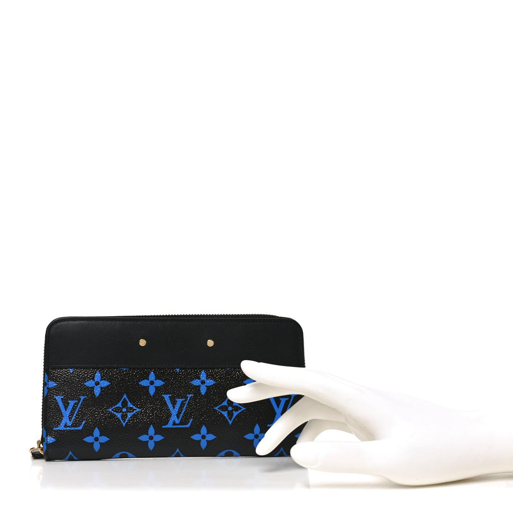 Calfskin Colored Monogram Zippy Wallet Blue Black