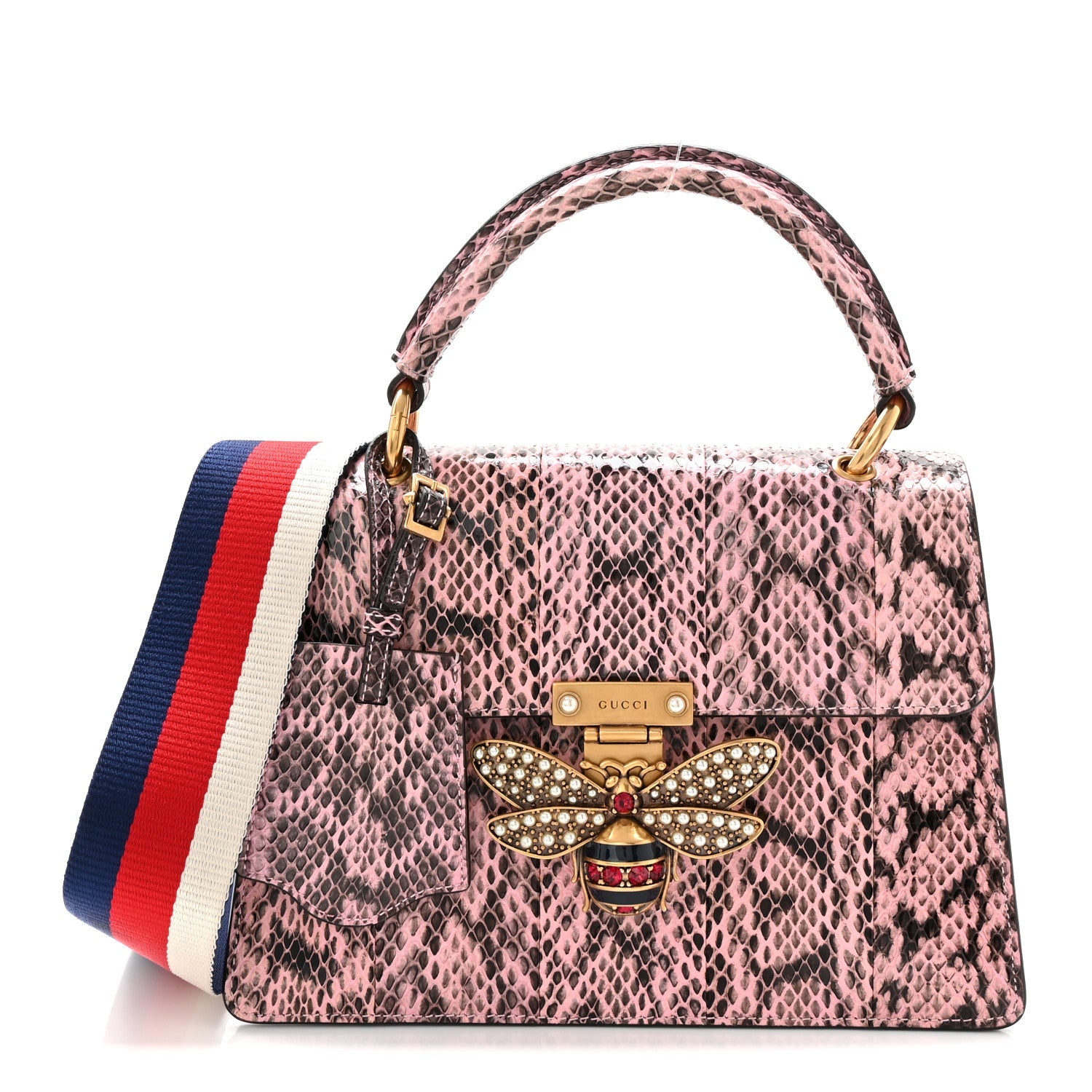 Snakeskin Sylvie Web Small Queen Margaret Top Handle Bag Pink