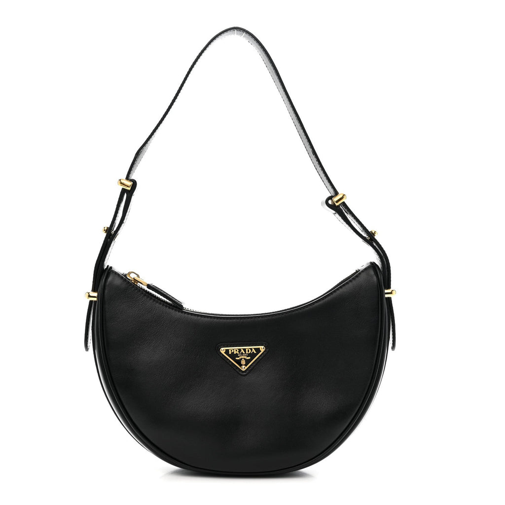 Soft Calfskin Arque Shoulder Bag Black