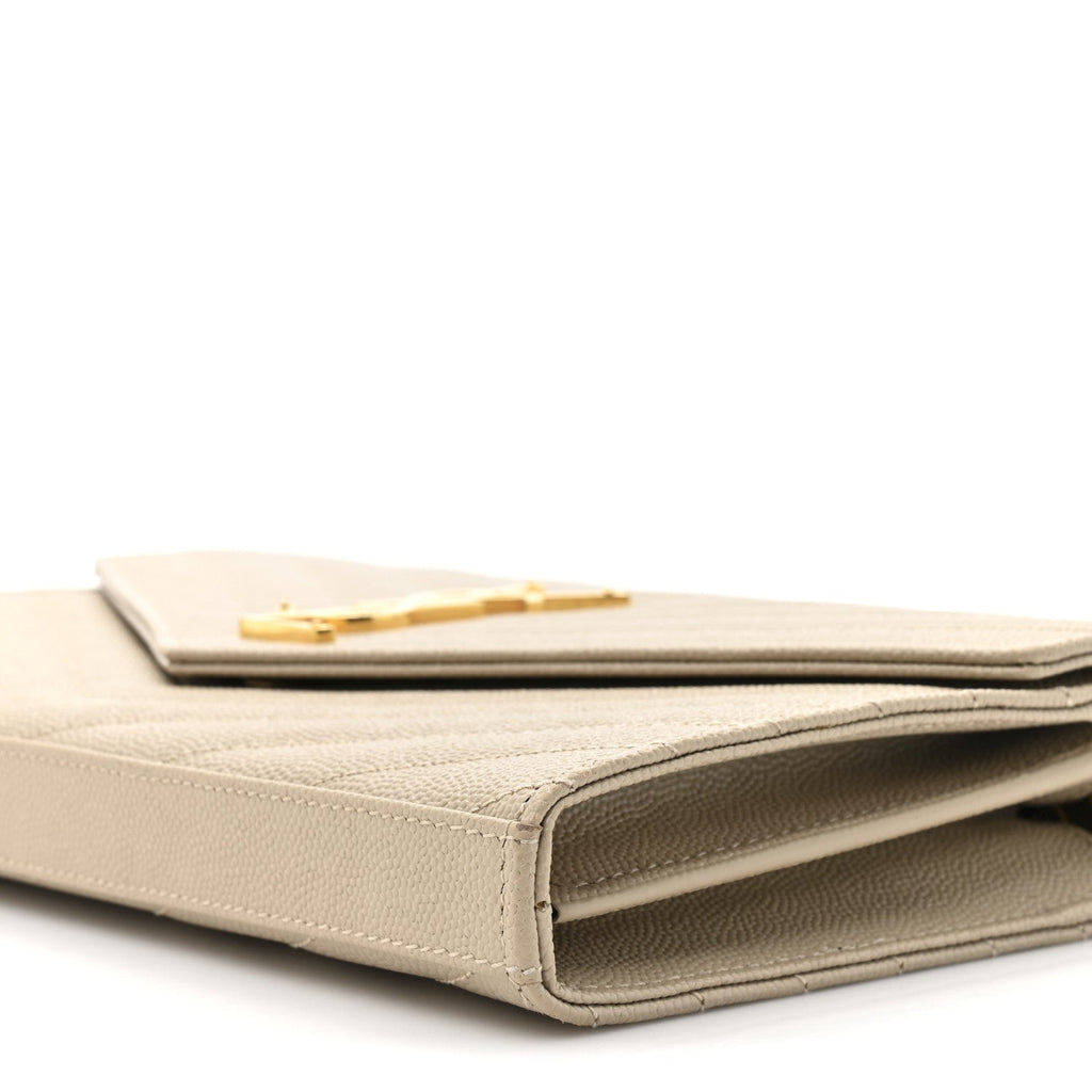 Grain De Poudre Matelasse Chevron Monogram Chain Wallet Dark Beige