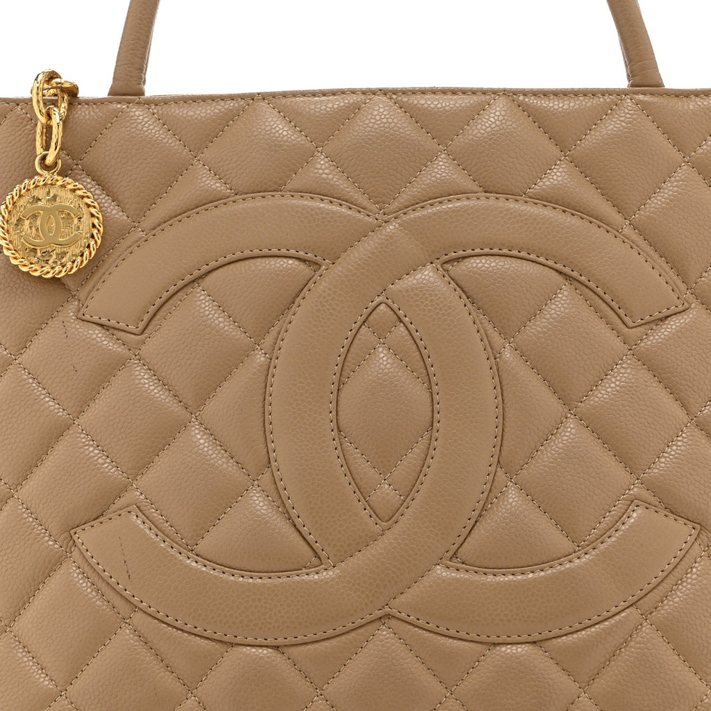 Caviar Quilted Medallion Tote Beige