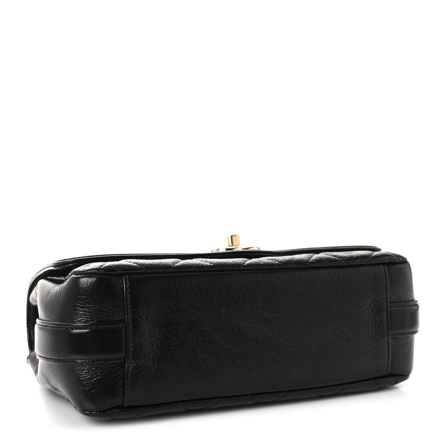 Crumpled Glazed Lambskin Quilted Small Flap Black