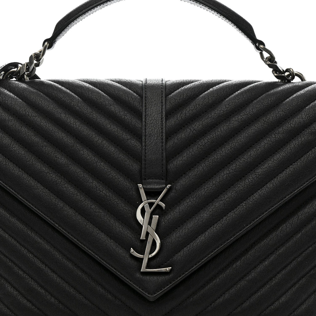 Sheepskin Matelasse Chevron Monogram Large College Satchel Black