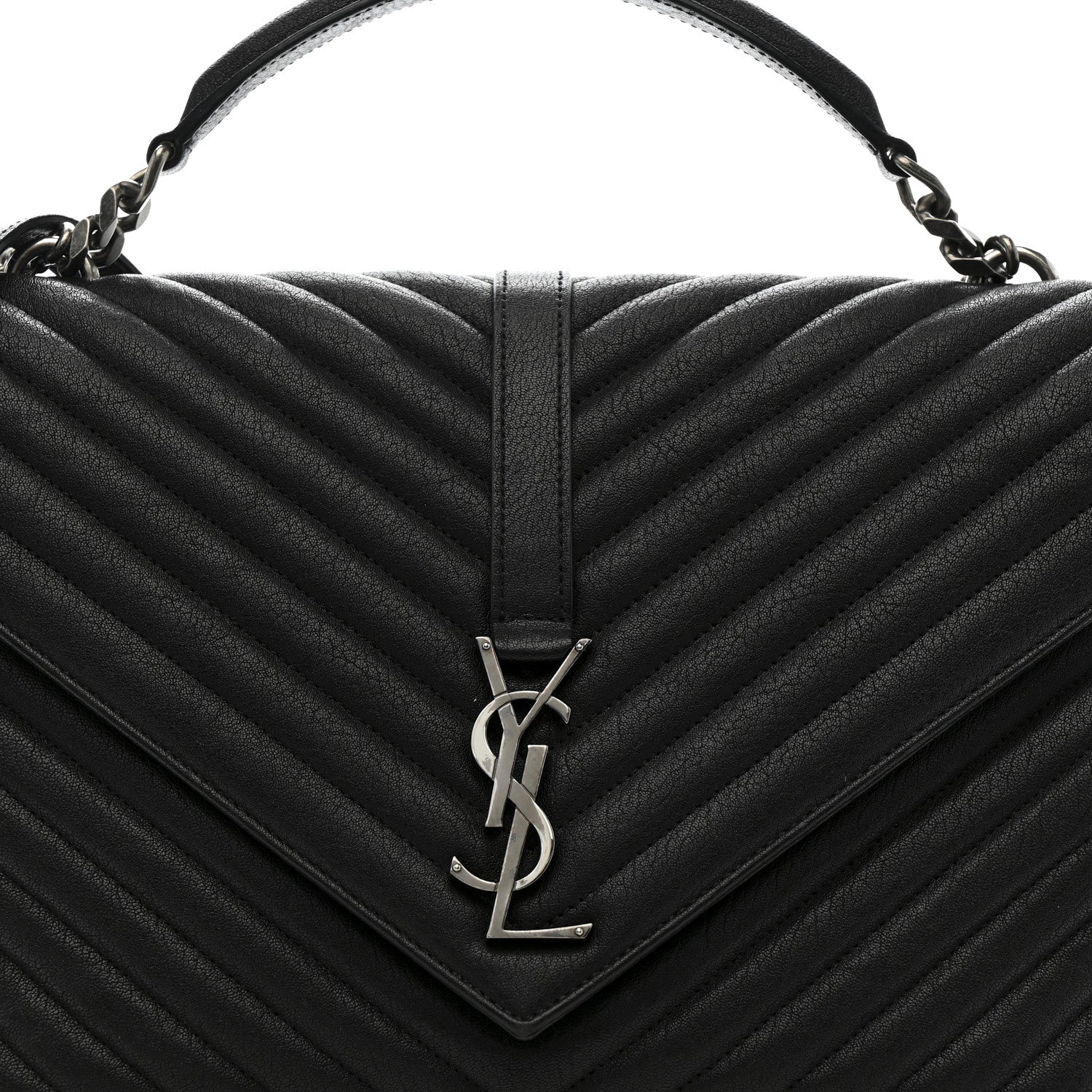 Sheepskin Matelasse Chevron Monogram Large College Satchel Black
