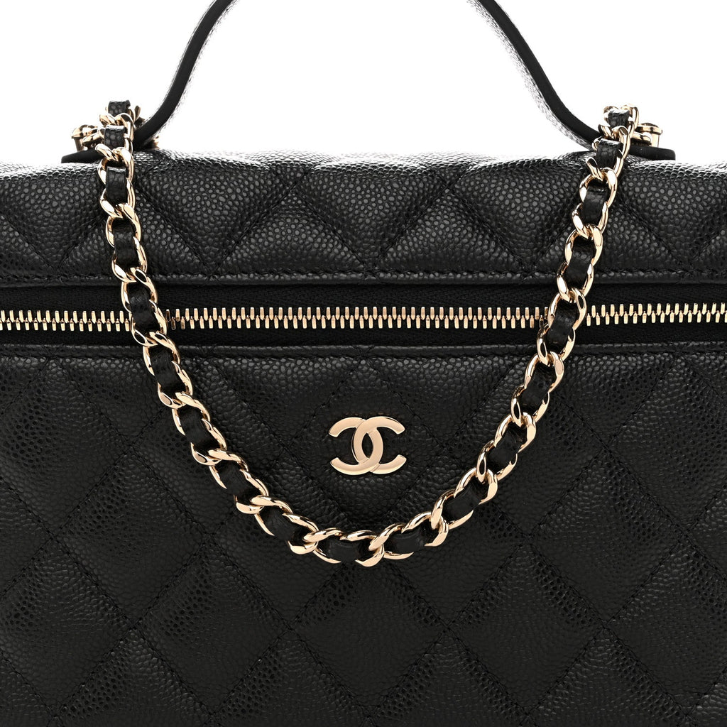 Caviar Quilted Top Handle Slim Vanity With Chain Black