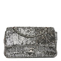 Sequin Medium Single Flap Dark Silver